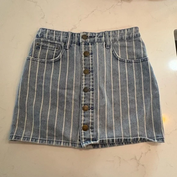Billabong Denim Striped Button-Down Mini Skirt - Picture 1 of 5